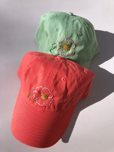 HAND EMBROIDERY CAMELLIA CAPS