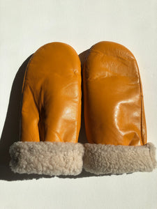 LEATHER SHEARLING MITTENS