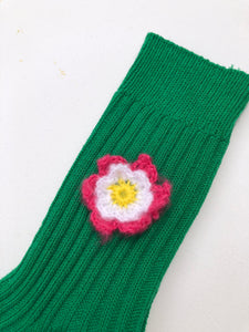 CROCHET DAFFODILS COTTON RIBBED SOCKS