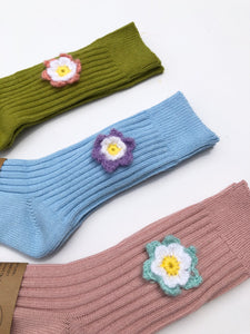 CROCHET DAFFODILS COTTON RIBBED SOCKS