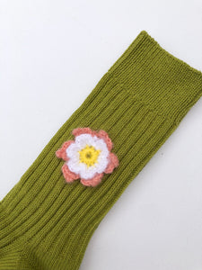 CROCHET DAFFODILS COTTON RIBBED SOCKS