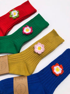 CROCHET DAFFODILS COTTON RIBBED SOCKS