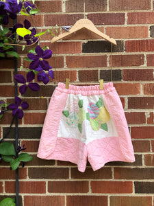 PINK FRUITS UP-CYCLE QUILT SHORTS