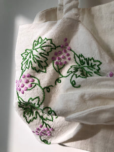 GRAPES hand embroidery up-cycled cropped top